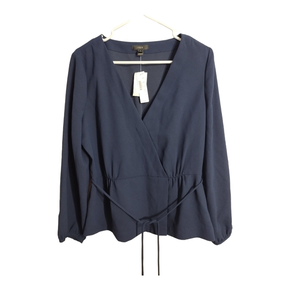 J. Crew Navy Wrap-Front Peplum Blouse